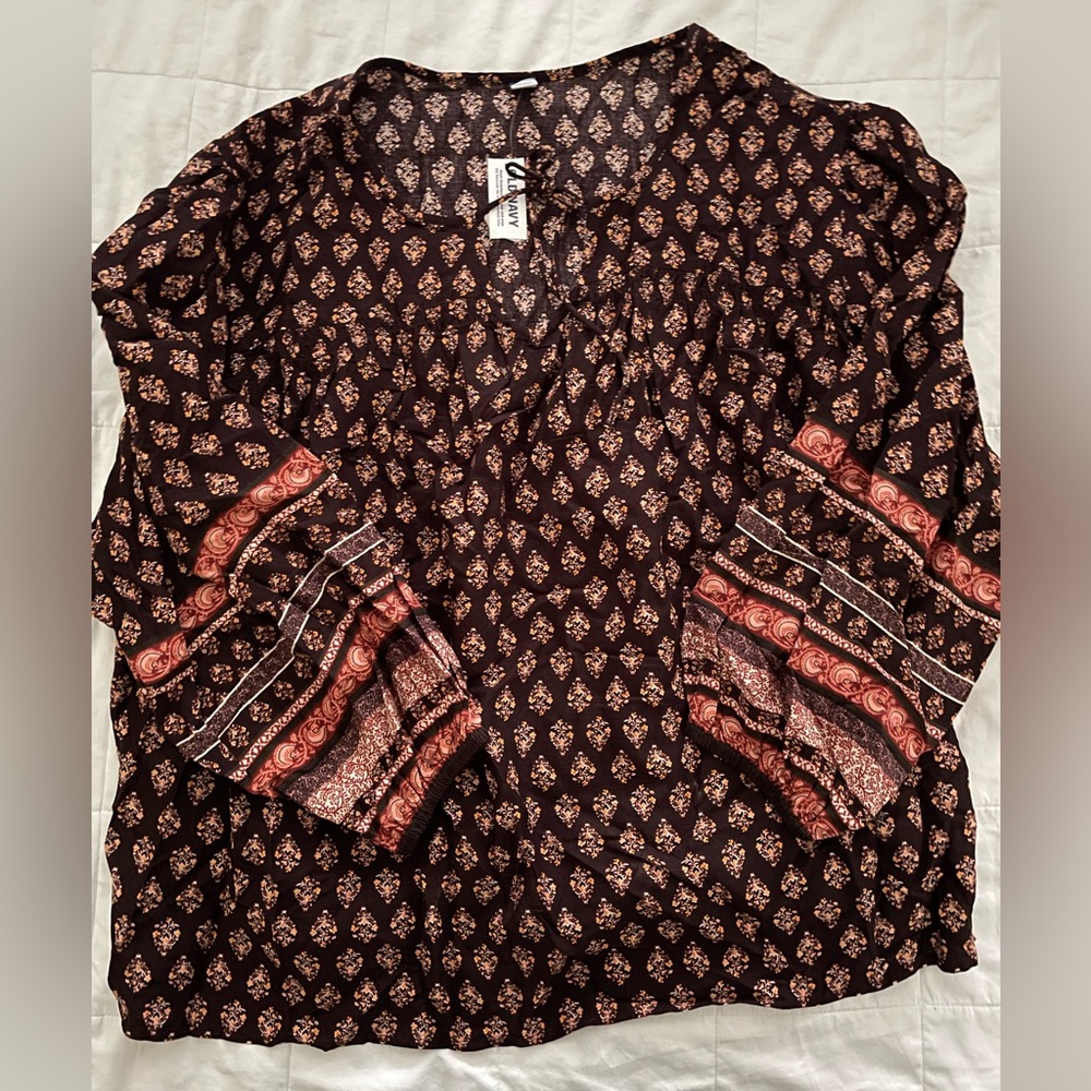 NWT Old Navy Long-Sleeve Smocked Printed Poet Blouse Size XXL